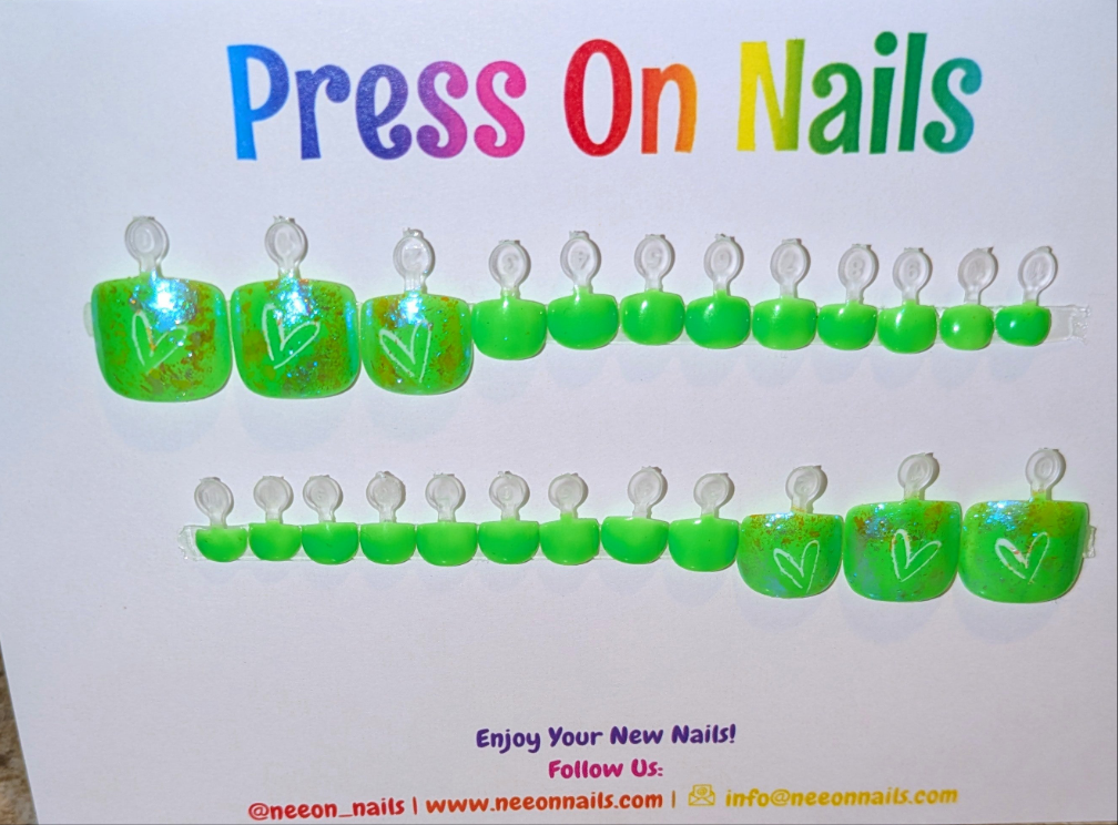 Lime Heart Glow Gel Toe Nails