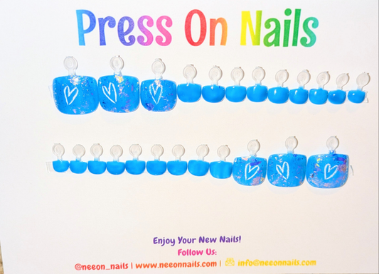 Electric Ocean Heart Glow Gel Toe Nails