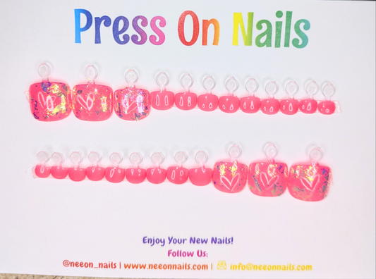 Hot Pink Heart Glow Gel Toe Nails