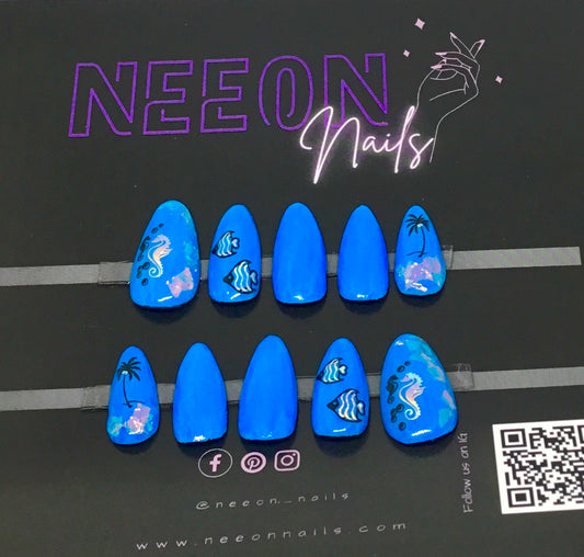 Deep Blue Sea Glow Gel Nails - M