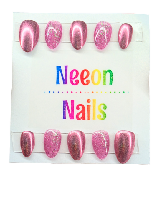 Neeon Rose Chrome Glitter Bomb Gel Nails